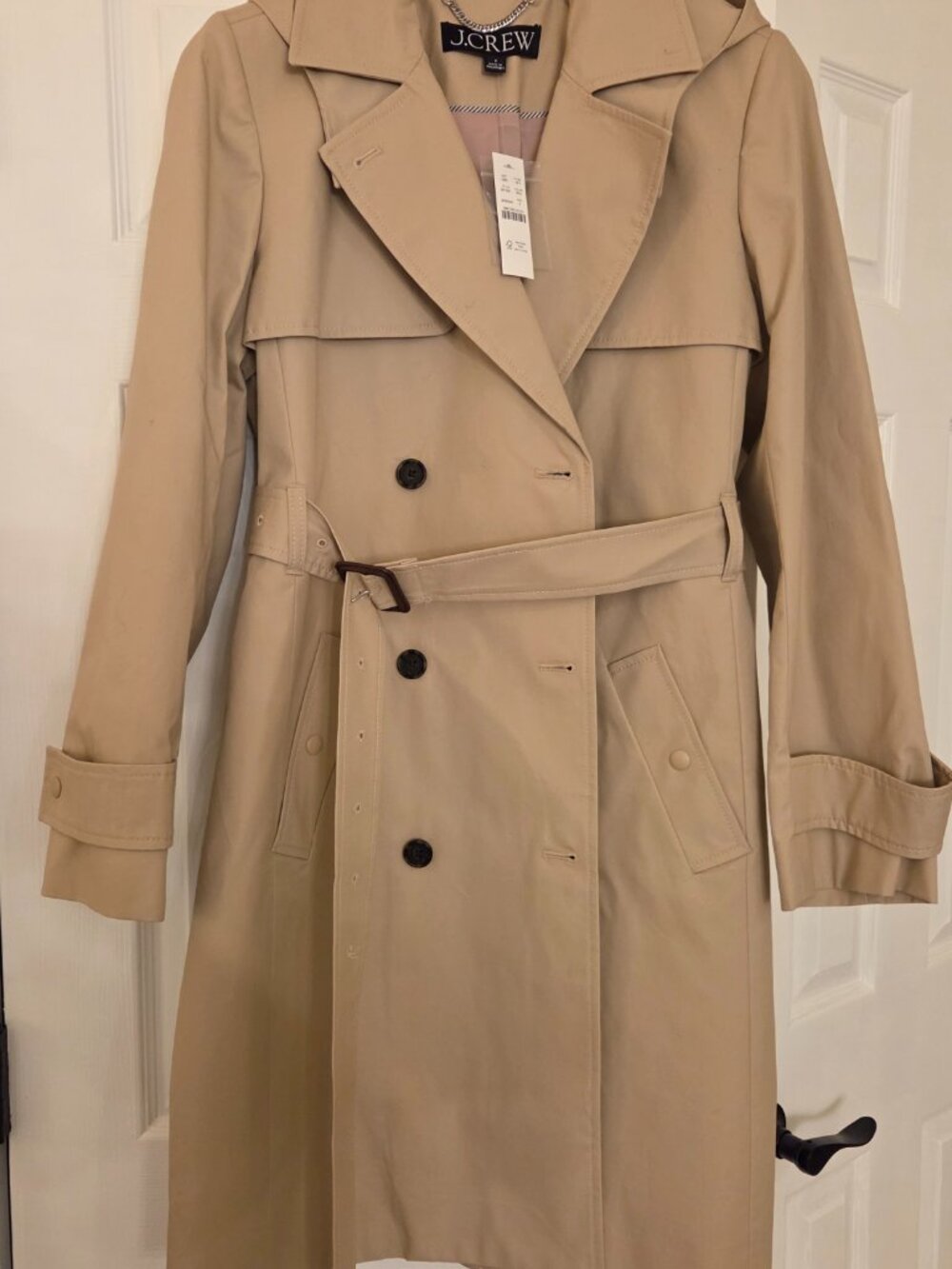 J.Crew Khaki Trench Coat w/Hood -- NWT ---Classic Belted Jacket - Picture 2 of 6